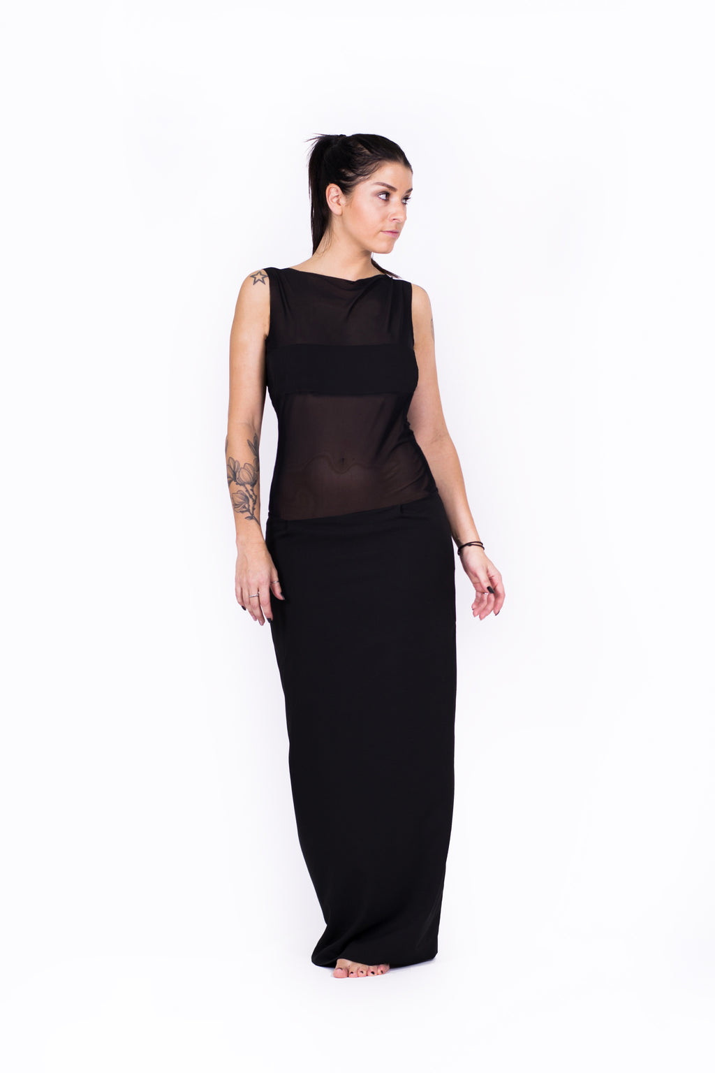 Maxi-Cocktailkleid mit Netz-Einsatz, halbtransparent, extravagant - Kleid - 7dresses