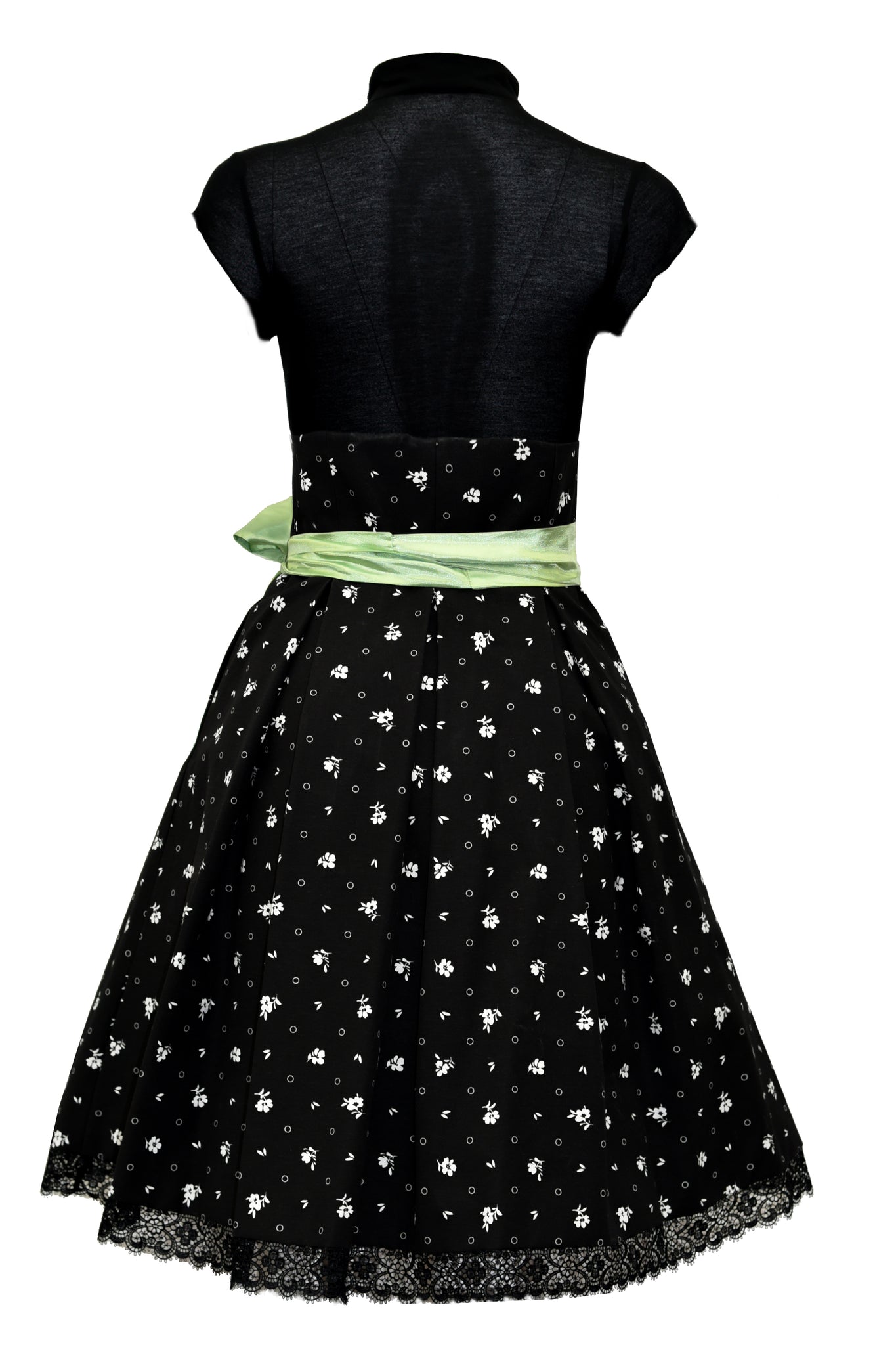 Trachtenmiederrock schwarz mit Streublumenprint und Schürze - Trachtenmiederrock - 7dresses